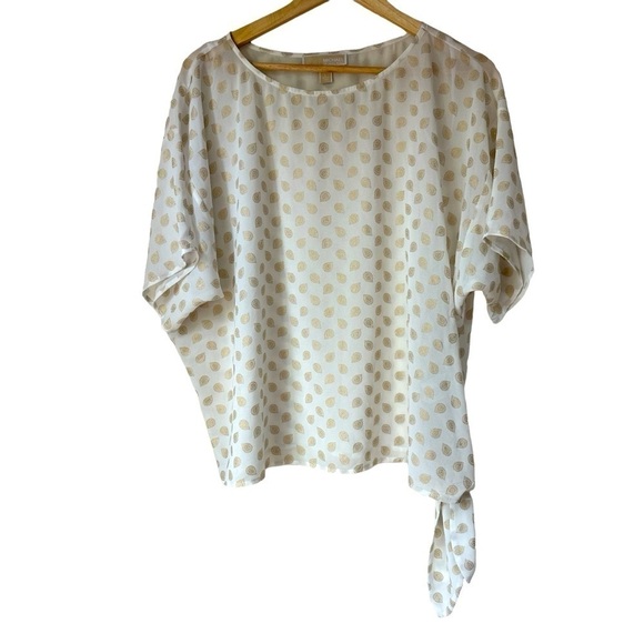 Michael Kors Cream Metallic Gold Paisley Print Flowy Summer Top, Large - Picture 1 of 6